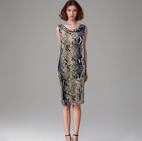 Diane von Furstenberg 100% Silk Blue and Tan Snakeskin Dress Size 2 - Picture 1 of 13